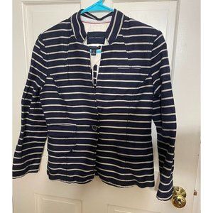 Banana Republic Navy White Stripe Italian Linen Blend Jacket Size 10P